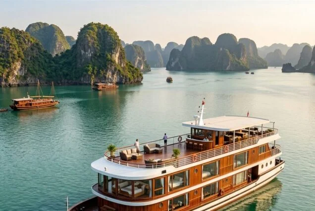 Limestone islands in Halong Bay