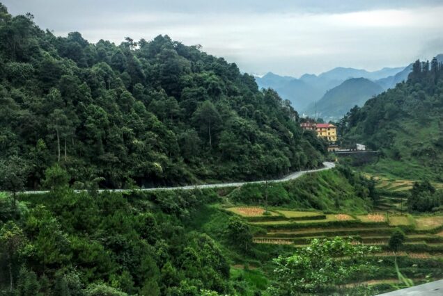 Road winding into the Quan Ba valley