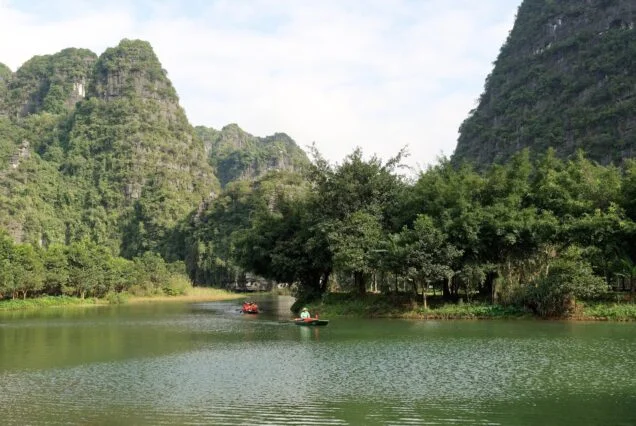 Limestone hills and river at Trang An, Ninh Binh