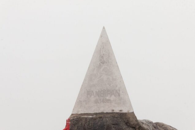 The 3,143 m summit marker on Fansipan, the highest point in Vietnam