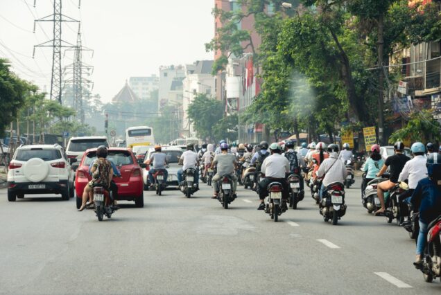 Taken on a car in Hanoi, leaving for Halong Bay. It is crazy how many motorbikes are on the roads.